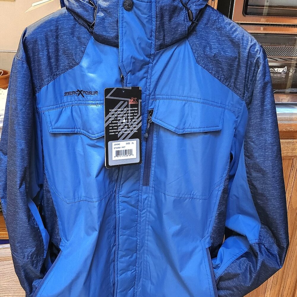 NWT Jacket Men Coat Winter XL Shell "ZeroExposur" weatherproof Hood Blue NEW